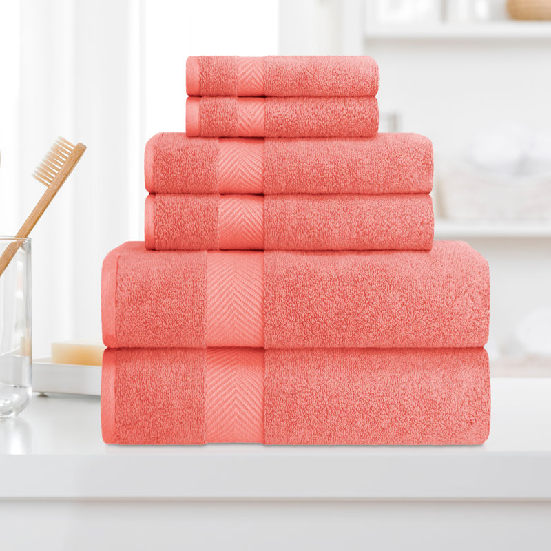 Ensemble de serviettes de bain en coton 6 pièces BNM, Corail