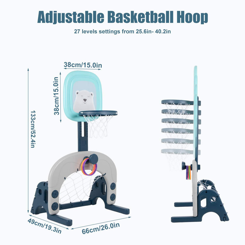 Freeport Park Bembry Adjustable Height 38cm W Plastic Toddler Basketball Hoop with Basketball(s) Included