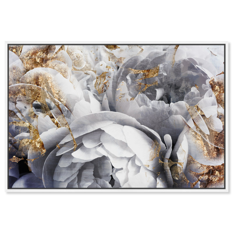 « Her Peony Garden » - impression d'art graphique, l 15 po x H 10 po, Cadre blanc