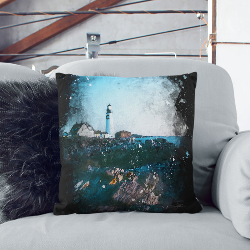 Lighthouse in Cape Elizabeth Maine Paint Splash Cushion with Filling, 55cm H x 55cm W x 20cm D
