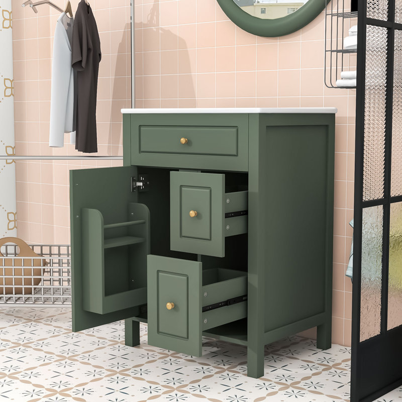 Meuble-lavabo compact avec trop-plein et beaucoup de rangement, Vert
