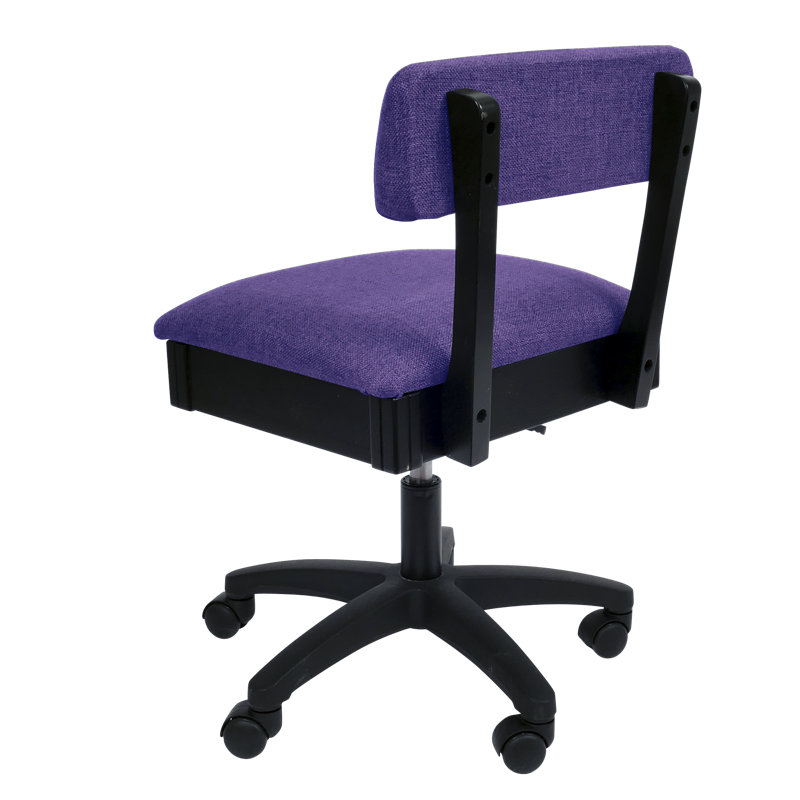 Adjustable Height Black and Purple Fabric Swivel Sewing Chair