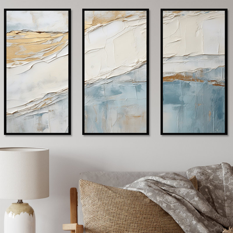 «Chrysi - Coastal Minimalisme», ensemble de reproductions d'art mural, H 32 po x l 48 po x P 1 po, Cadre flottant noir