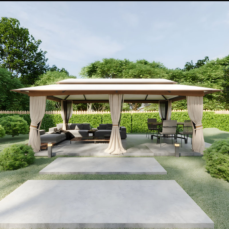 20 Ft. W X 10 Ft. D Metal Patio Gazebo, Beige