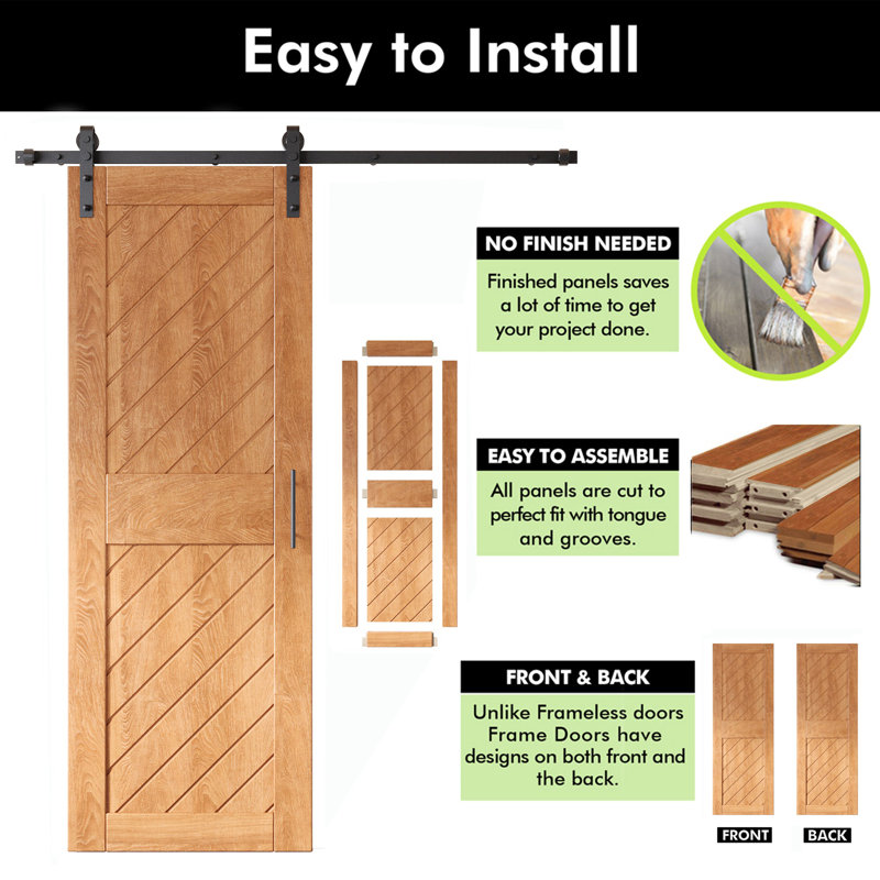 Homacer Early American Unassembled & Finished Slanted Stripe Design Barn Door with Non-Bypass Installation Hardware Kit, interior use only