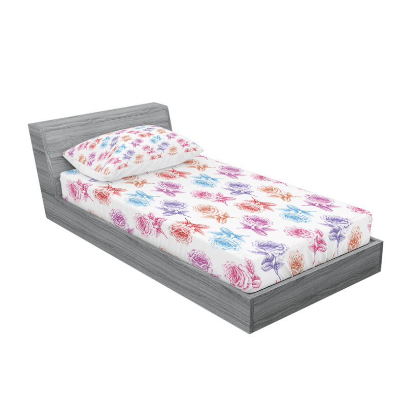 Microfiber Floral Sheet Set, Twin XL Sheet Set with Fitted Sheet, Rose Blossoming Floral
