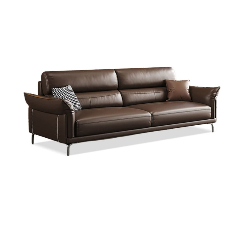 Causeuse-coussin standard en cuir véritable café foncé, H 33,46 po x l 70,87 po x P 35,43 po, Café noir