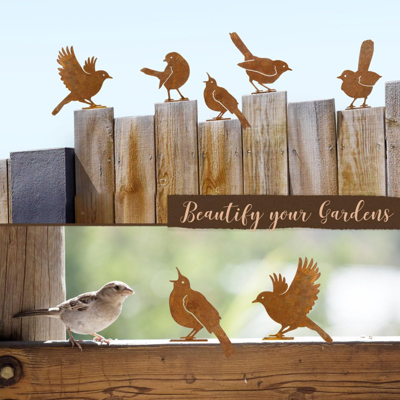 5PCS Décoration murale oiseaux rouillés, décoration murale oiseau extérieur