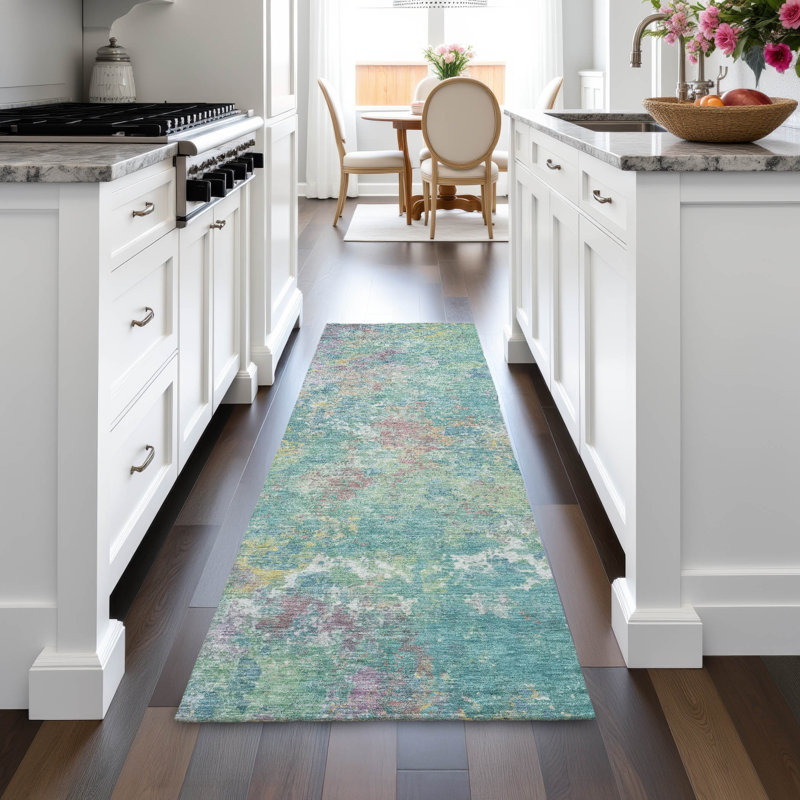Machine Washable Indoor/Outdoor Brathwaite ACN2166 Abstract Rug, Runner 2'3" x 7'6"