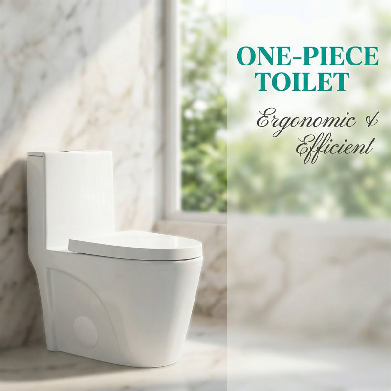 Modern Integrated One-Piece Toilet, Fan-Shaped Side Design, 1.1/1.6 GPF Water-Saving Dual Flush, ADA Compliant Elongated Raised Seat, White