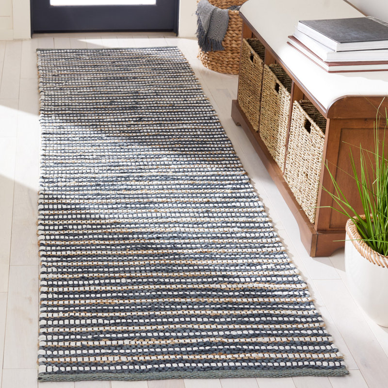 Tapis en cuir tissé à la main Geremias, Tapis de couloir 2 pi 3 po x 9 pi