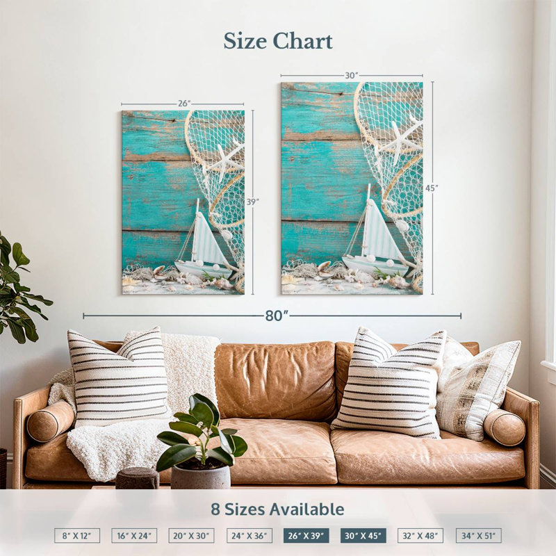 Seashells and sailboat Aletra, H 39 po x l 26 po