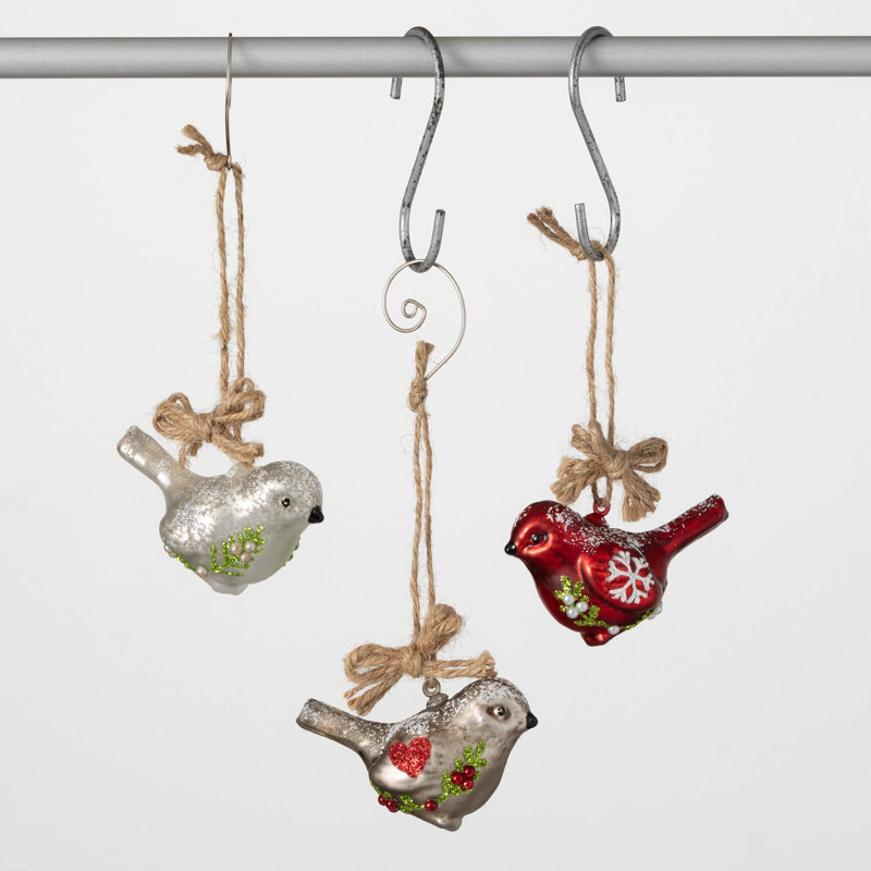 Multicolore, ensemble de 3 décorations d'oiseaux de Noël 2 po