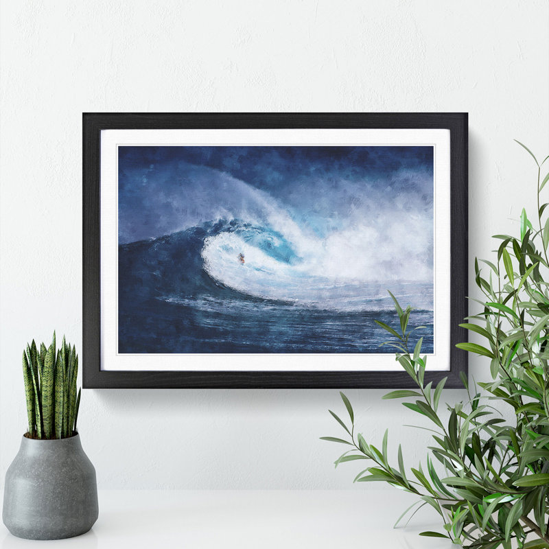 Surfing The Wave - Single Picture Frame Painting on MDF, 33cm H x 45cm W x 2cm D, Black