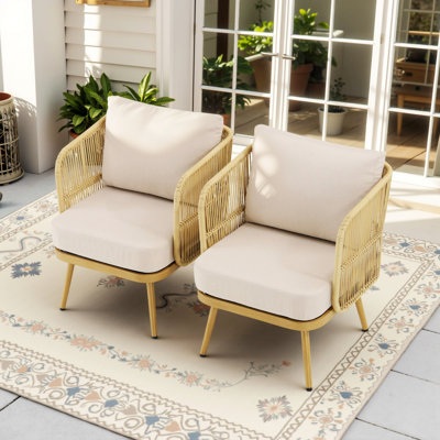 Chaises de patio 2 pièces avec coussins pour le porche, la cour arrière et le jardin