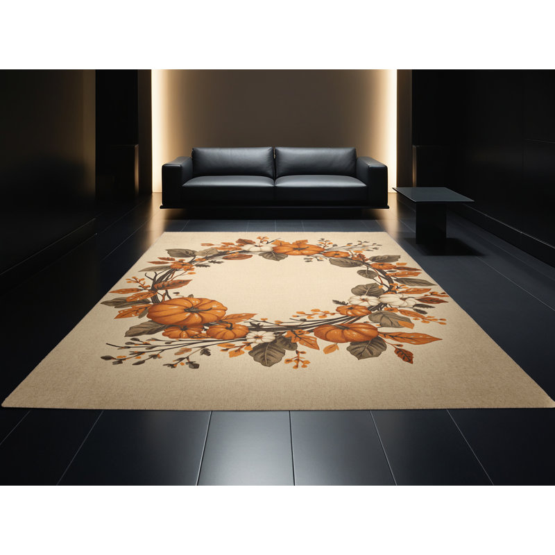 Soft Plush Feliz Halloween Modern & Contemporary Abstract Area Rug in Brown – Beige Binding, 8x12