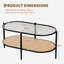Table basse à 2 niveaux, table basse ovale Boho avec plateau en verre trempé-1774762705
