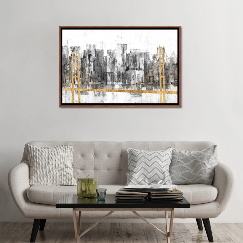 « Golden Bridge panorama » par Jennifer Goldberger-impression, H 32 po x l 48 po x 1,5 po, Toile avec cadre en bois classique