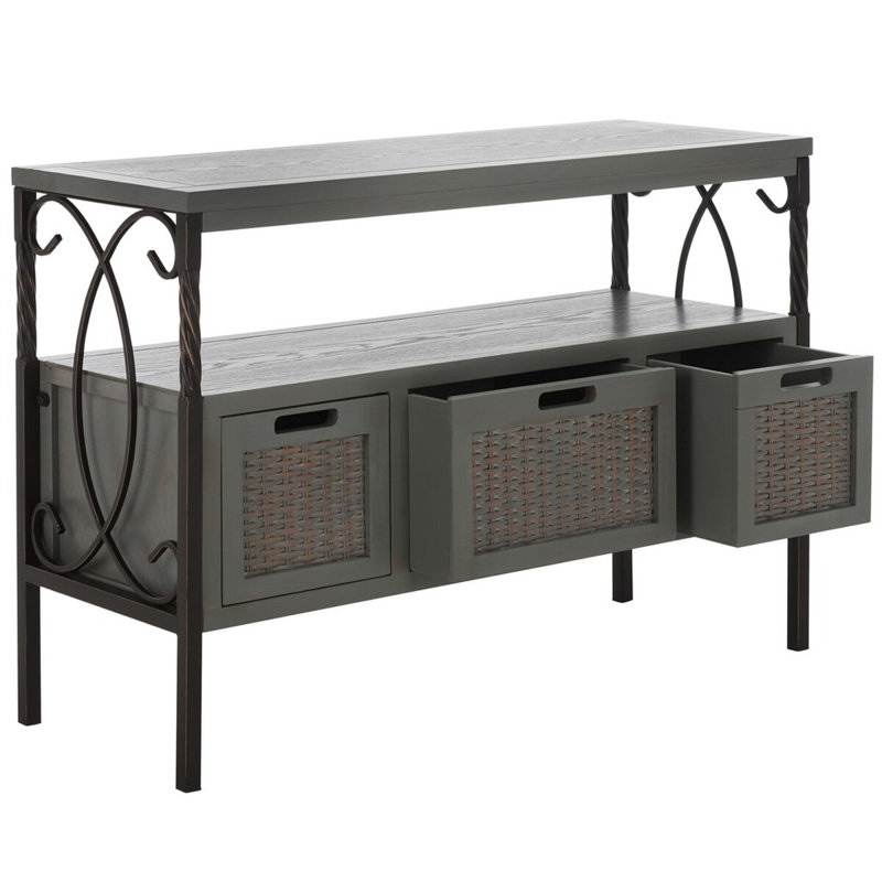Hobgood 36" Console Table, Modern Woven Wicker Design with 1 Shelf & 3 Spacious Drawers for Any Room, Ash Gray