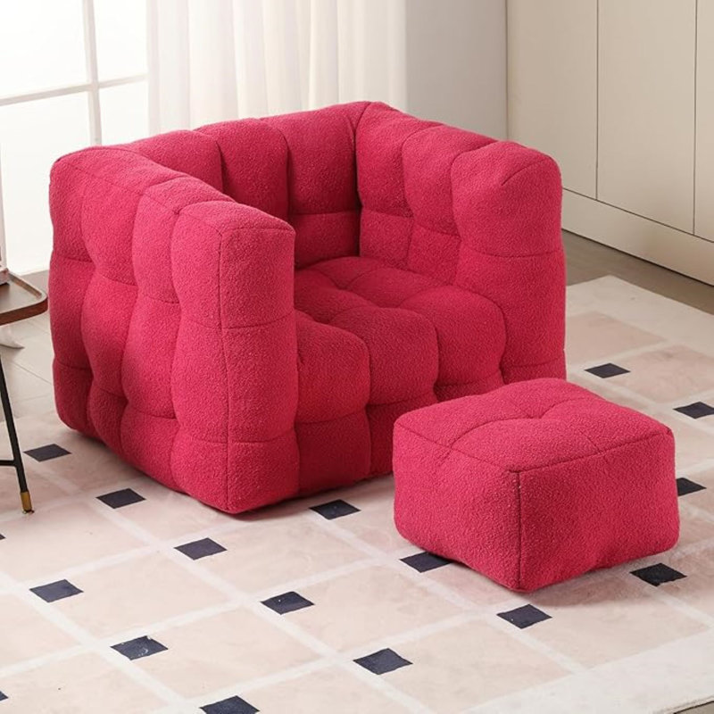 fauteuil à billes avec repose-pieds, Polyester rouge