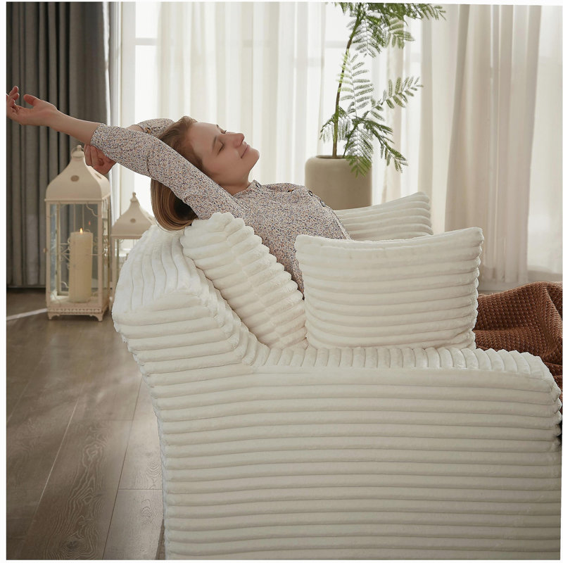 Très grande chaise longue d'intérieur, canapé rembourré en velours côtelé moderne, aucun assemblage requis, canapé-lit confortable pour le salon, le bureau