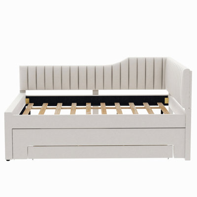 Full Size Upholstered Daybed With Trundle And Three Drawers