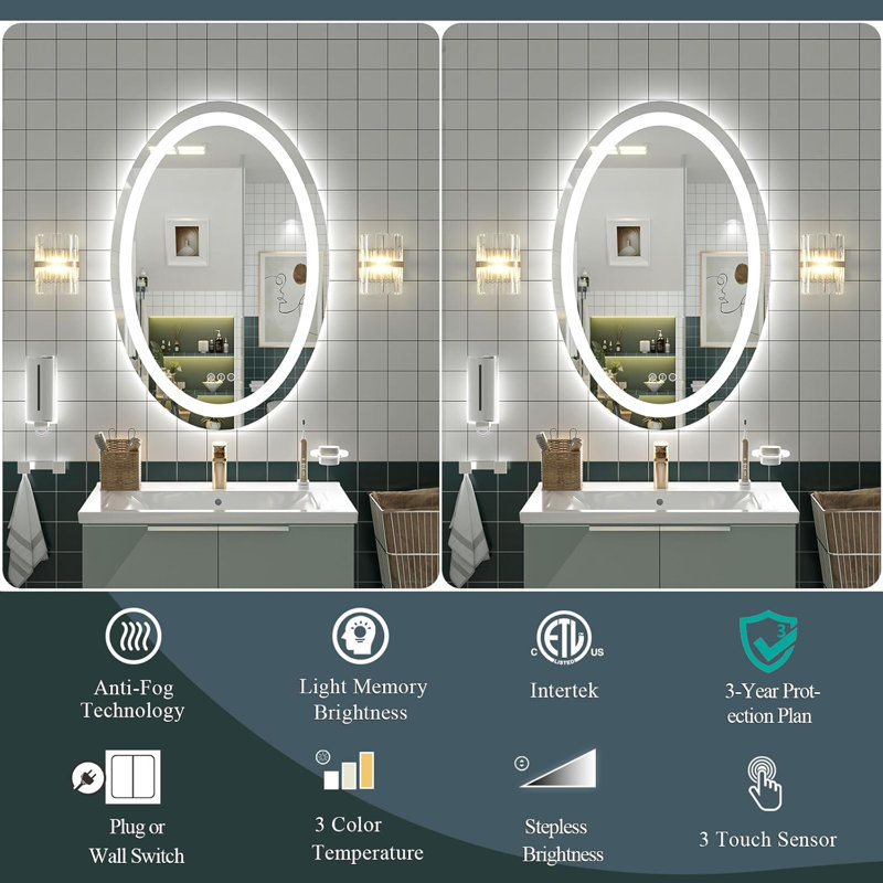Miroir de salle de bain mural Molly, 36 po x 24 po