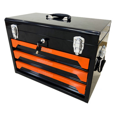 20'' Toolbox With 3 Drawers, Metal - For Garage, Home, Workbench, Black&Orange 3 Steel Powder Coated Finish