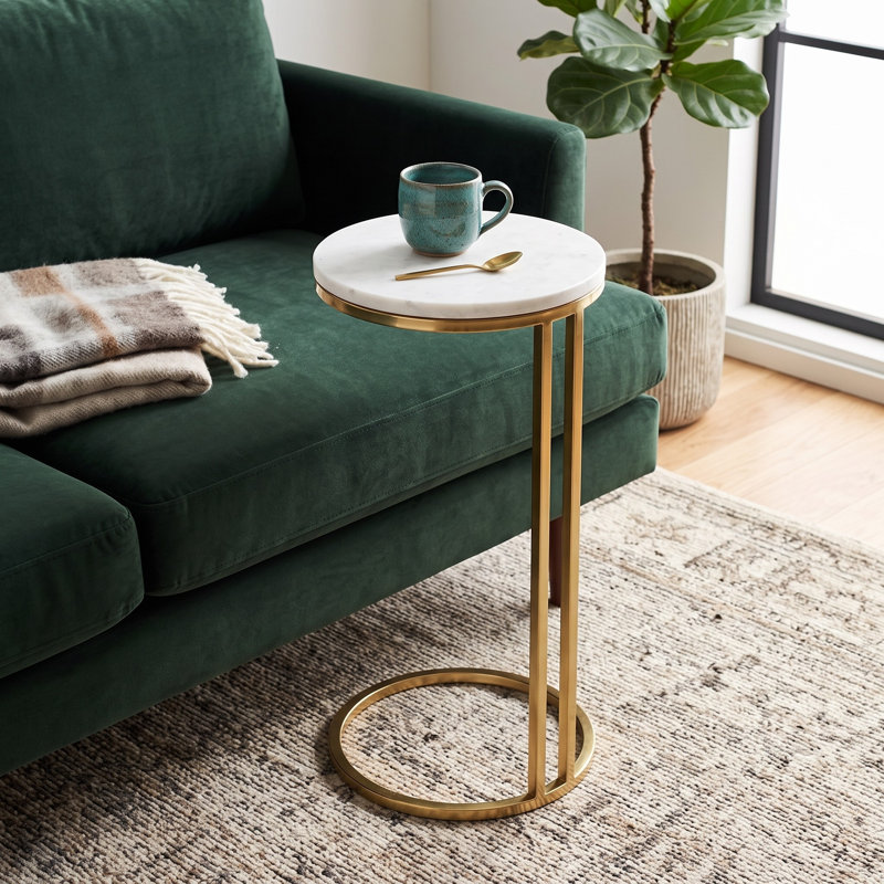 Sanches Modern Side Table With Slim Metal Base And Round Top - Stylish Cocktail Accent For Living Room Or Small Spaces - Narrow End Table For Home Decor - 24", Gold