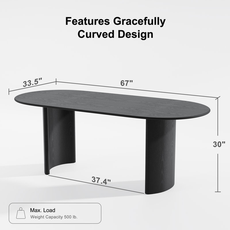 Oval Wood Dining Table with 2 Legs, 30" H x 67" L x 33.50" W, Black