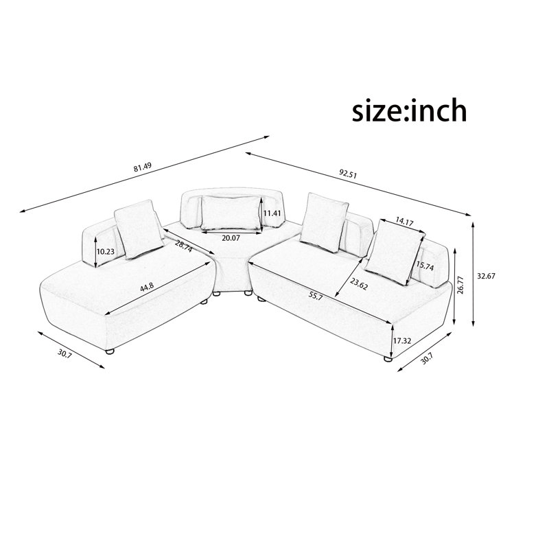 Canapé modulaire 3 pièces, Beige Boucle