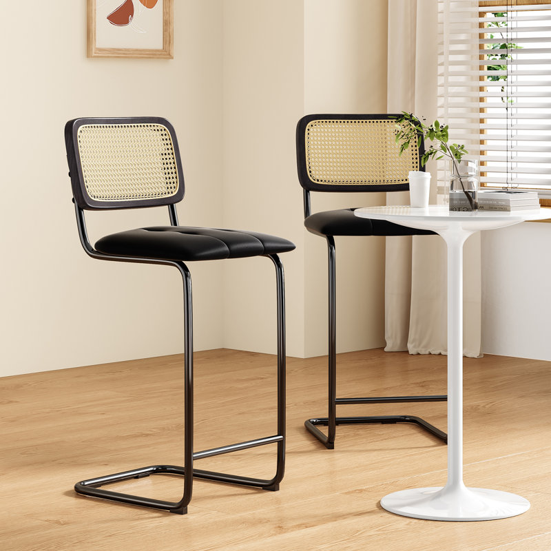 Baur Upholstered Counter Stool with Metal Frame, Black, Black, Bar Stool (30" Seat Height)
