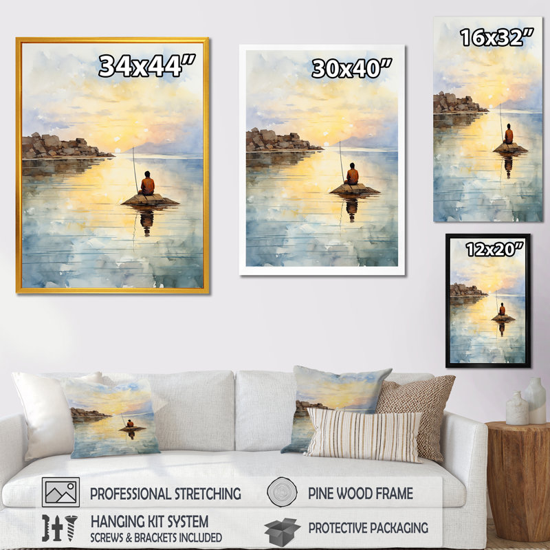 Meditation Serenity By The Sea 3 - Art mural méditation, Cadre flottant brun, H 44 po x l 34 po x P 1,5 po