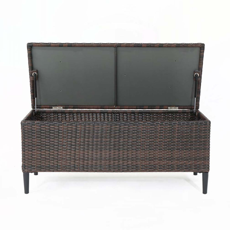 Banc de rangement en rotin pour l'extérieur, Brun