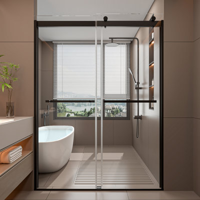 Porte de douche semi-sans cadre à porte coulissante double l 50 po x l 54 po x H 74 po avec verre trempé transparent anti-déflagrant de 5/16 po (8 mm)