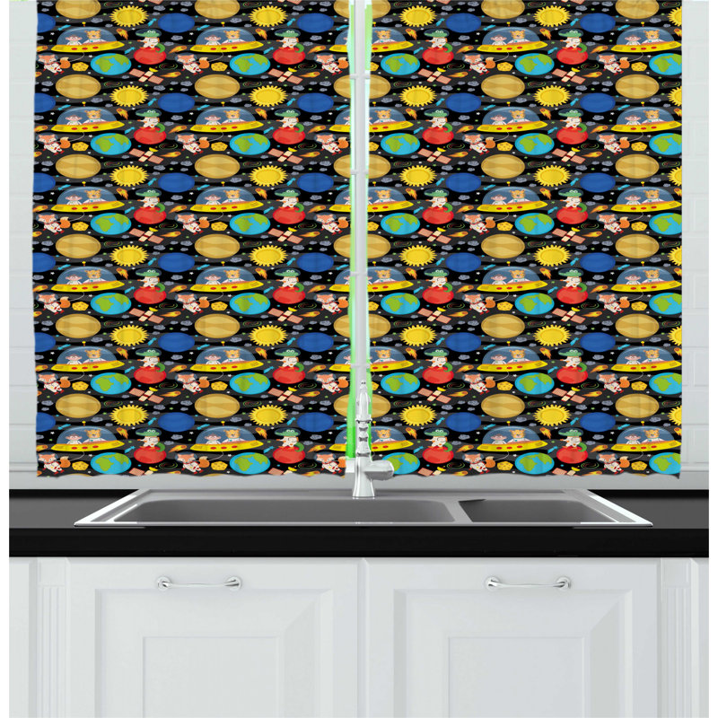 Geometric Ruffled Kitchen Curtain