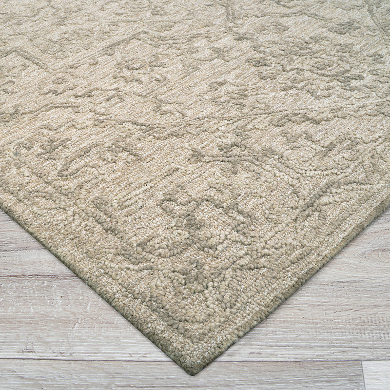 Tapis floral en laine Crissom Rosaline, Blé, Rectangle 9 pi x 12 pi