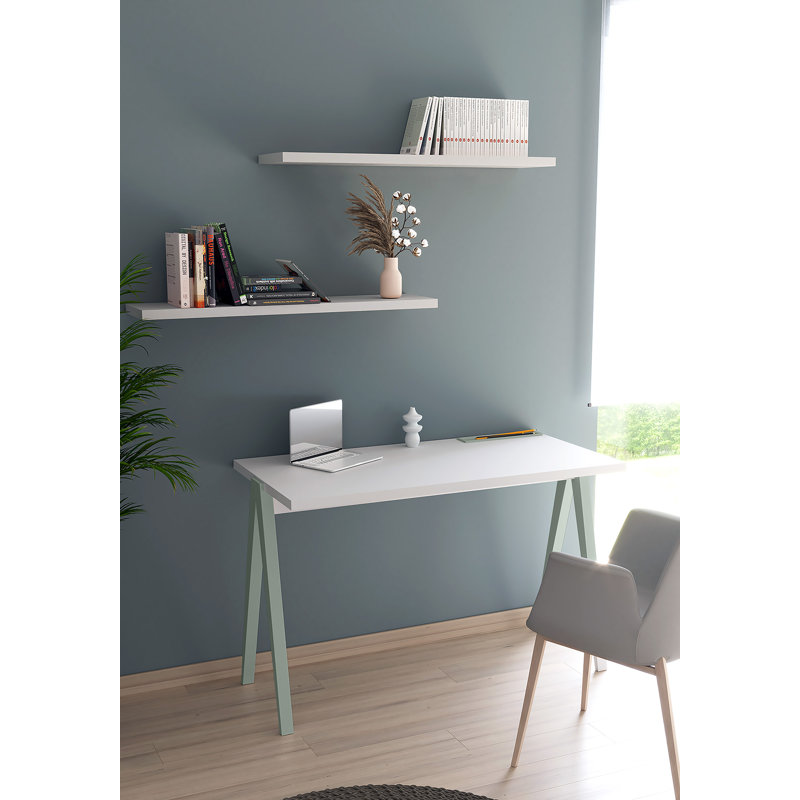 Dikili Solid Wood Base Writing Desk, White/Green