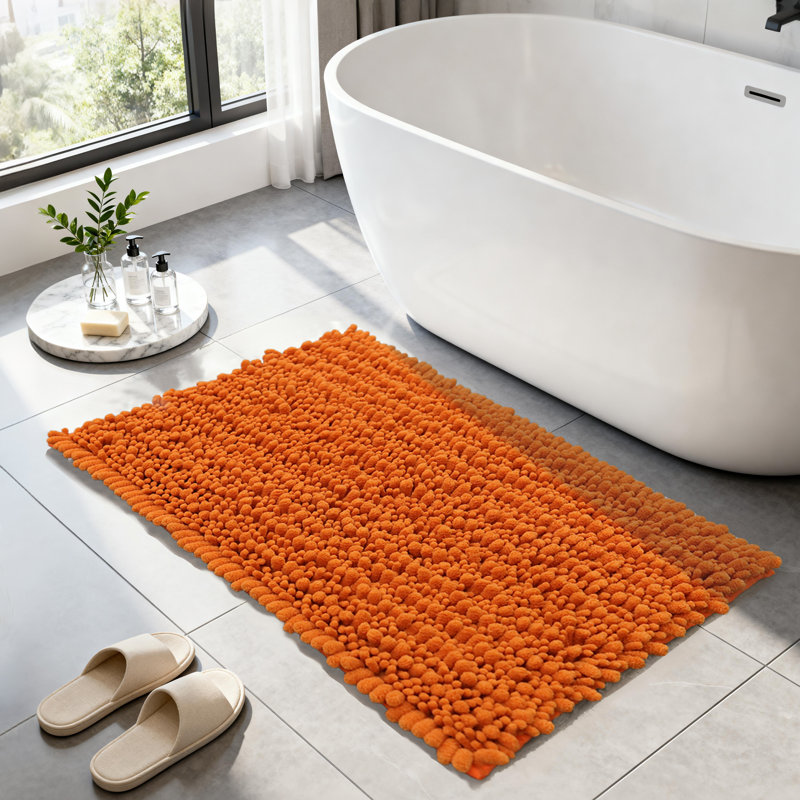 Ultra Plush Chenille Non-Slip Bath Rug, Bunrt Orange, 32" L x 20" W