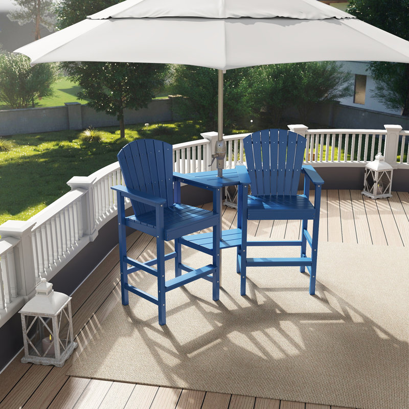 Tall Adirondack Chair Set Of 2, Hdpe Balcony Chairs With Connecting Tray, Two Cup Holders, Blue
