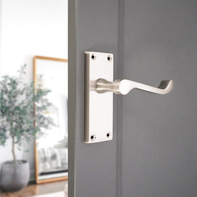 Victorian Scroll Latch Lever Handle 115mm Satin Nickel