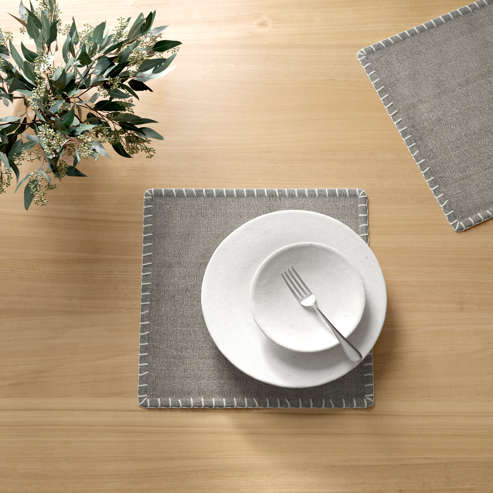 Nabi Embroidered Edge 15" Placemat, Gray