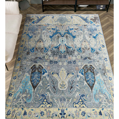 Tapis gris et or noué à la main de haute qualité