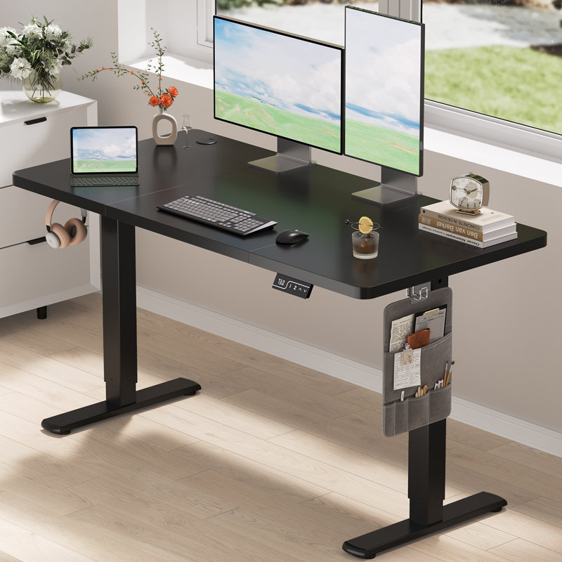 Height Adjustable Rectangular Standing Desk, Black, 118cm H x 140cm W 60cm D, Black