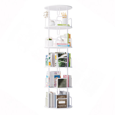 Étagère rotative rotative à 5 niveaux, bibliothèque pivotante, étagère haute rotative à 360 livres, étagère de rangement ronde à rotation verticale, organisateur d'étagère à livres pour chambre à coucher, salon