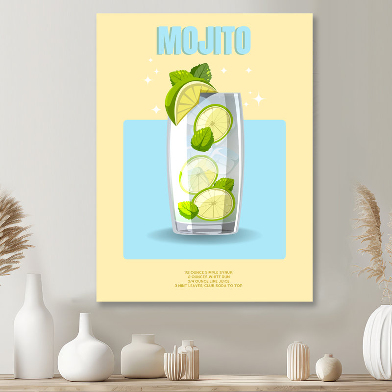 «Mid Century Lime Mojito Cocktail», impression d'art mural, H 20 po x l 12 po, Sans cadre