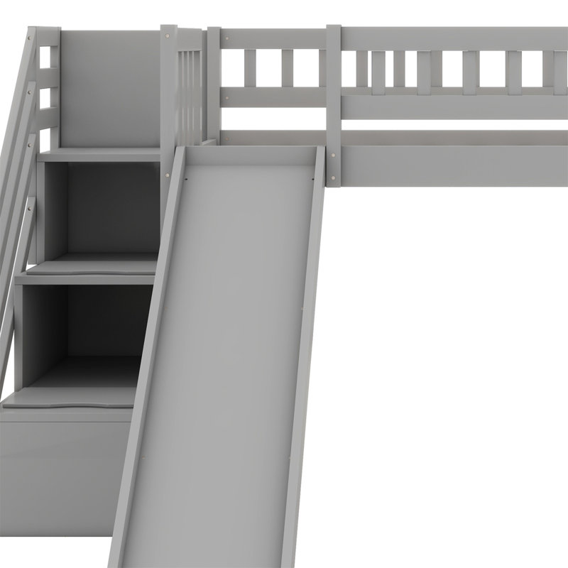 Lit mezzanine avec deux tiroirs et glissade, Gris