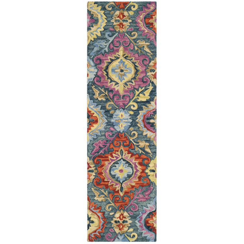 Tomo Hand Hooked Wool Floral Rug, Runner 2'3" x 8'