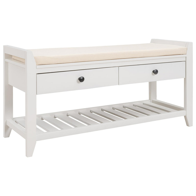 Shoe Rack With Cushioned Seat And Drawers, Multipurpose Entryway Storage Bench (White), White