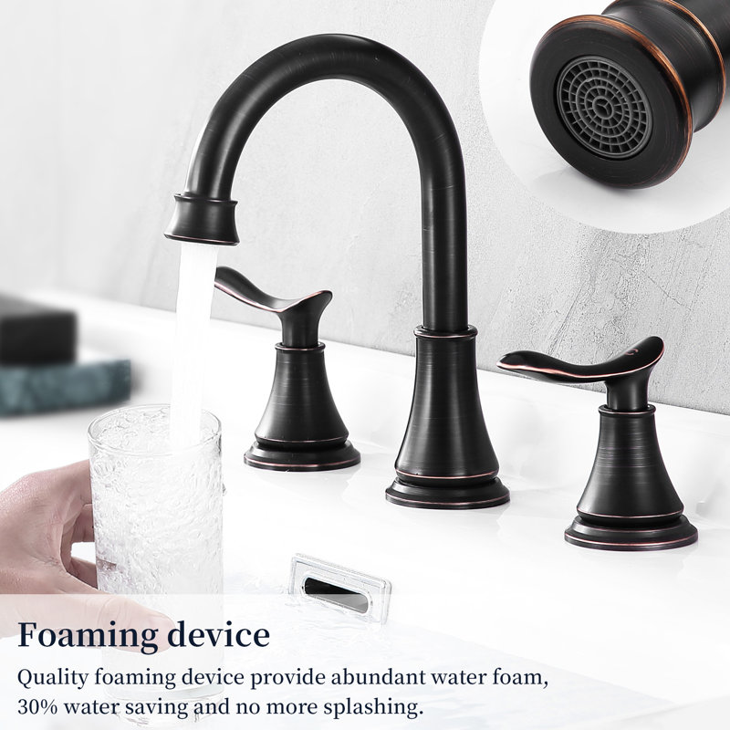 Oil Rubbed Bronze 8 Inch Bathroom Sink Faucet - 3 Hole 360 Swivel Spout, 2 Lavatory With Pop Up Drain And Water Supply Hoses 8" Widespread In &